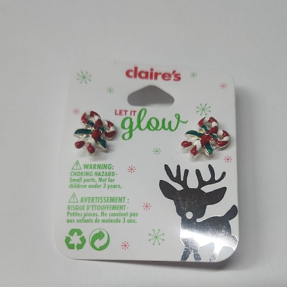 Claire's Candy Cane Earrings - Red and Green Let it Glow